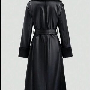 SHEIN Black Leather Long Coat